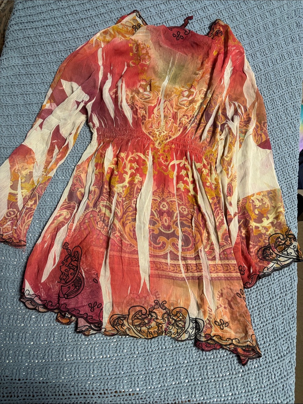 Boho V-Neck Red Patterned Tunic Top - Picture 6 of 6